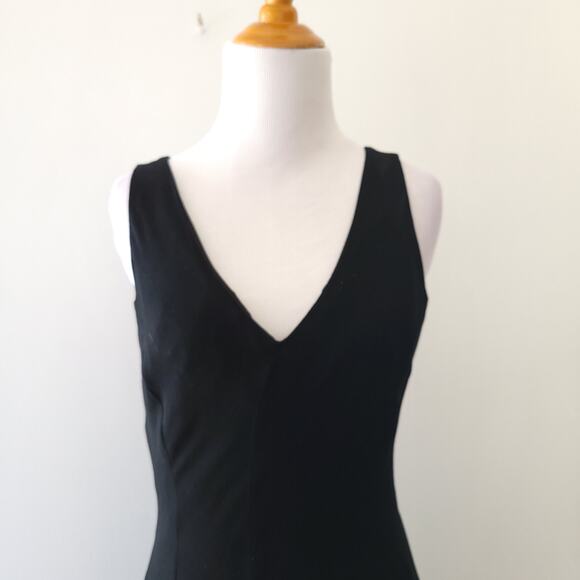 Peruvian Connection Cannes Dress Black V Neck Midi Handkerchief Hem 8 - Picture 5 of 13